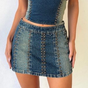 Outcast Clothing Denim Mini Skirt with Gold Detailing Size XS